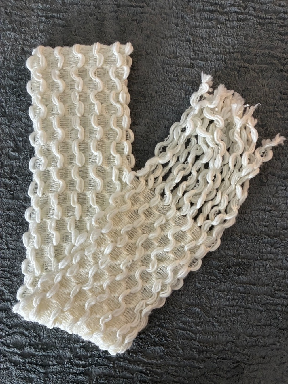 MASSIVE $10 SALE White Open-Weave Knit Scarf with Fringe